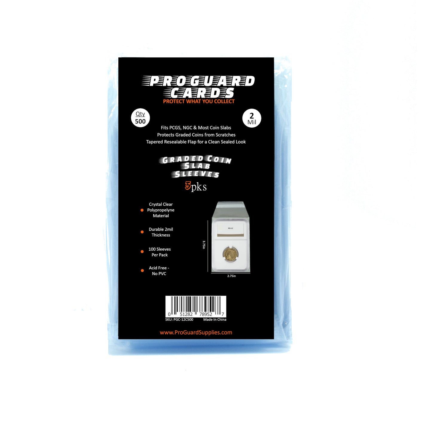 Graded Coin Slab Sleeves Resealable Tapered Flap 2Mil Thickness